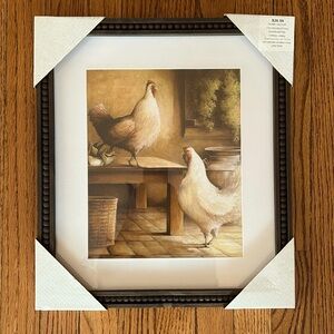 Wooden frame matted picture with Chickens - brand new.